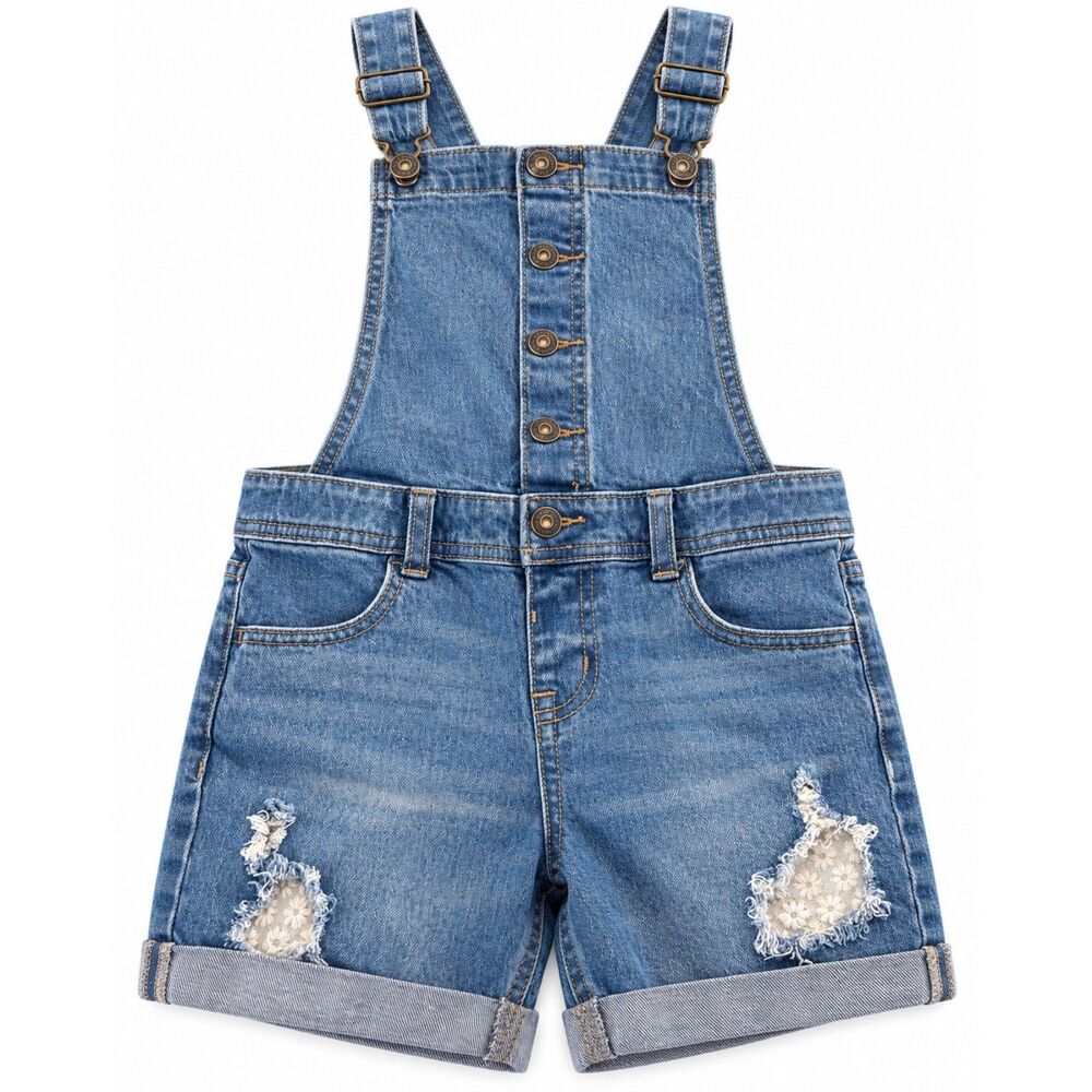 Kids Cat & Jack Flower patch denim Overall Shorts / shortalls